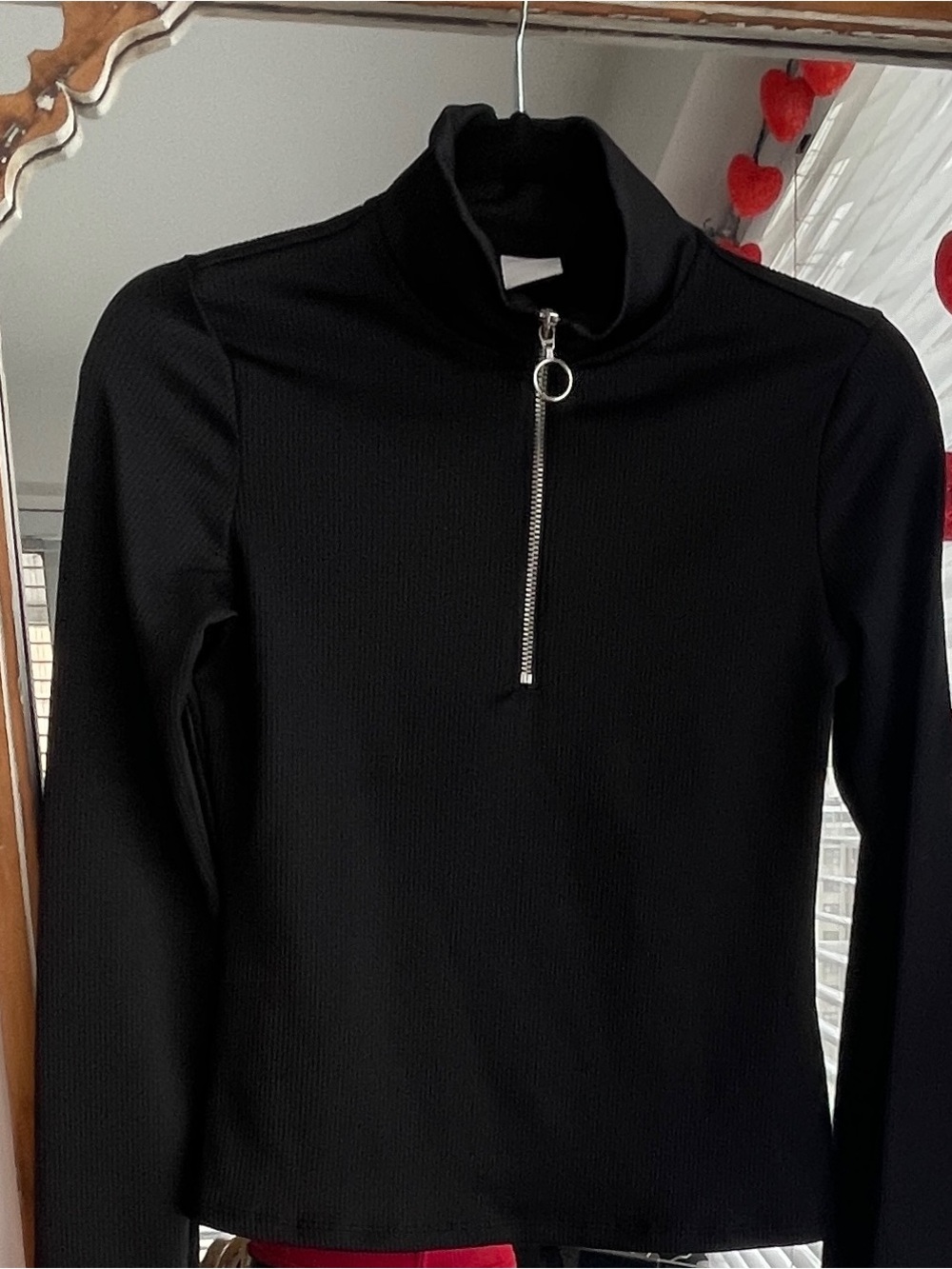 H&M Black Ribbed Half-Zip Top with Silver Zipper